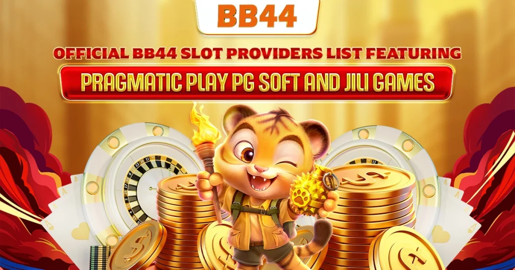 Official BB44 slot providers list featuring Pragmatic Play PG Soft and JILI Games