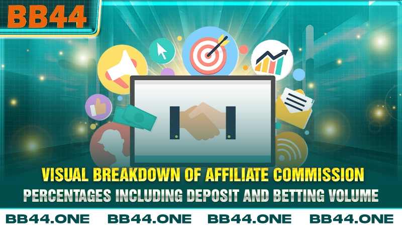 Visual breakdown of affiliate commission percentages including deposit and betting volume