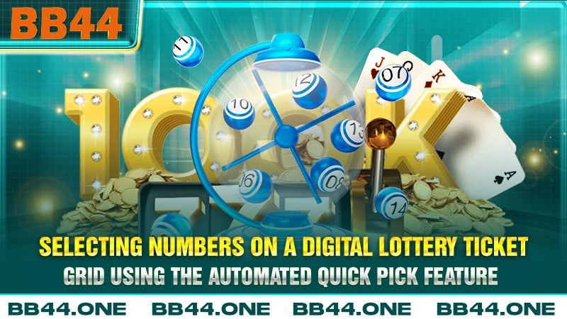Selecting numbers on a digital lottery ticket grid using the automated quick pick feature
