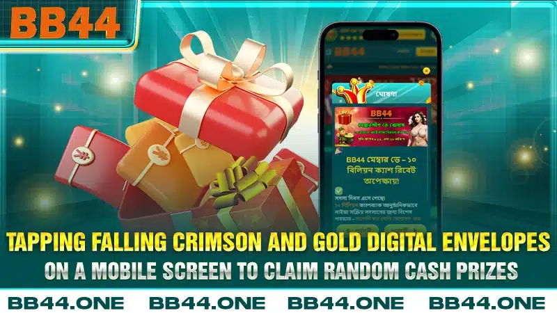 Tapping falling crimson and gold digital envelopes on a mobile screen to claim random cash prizes